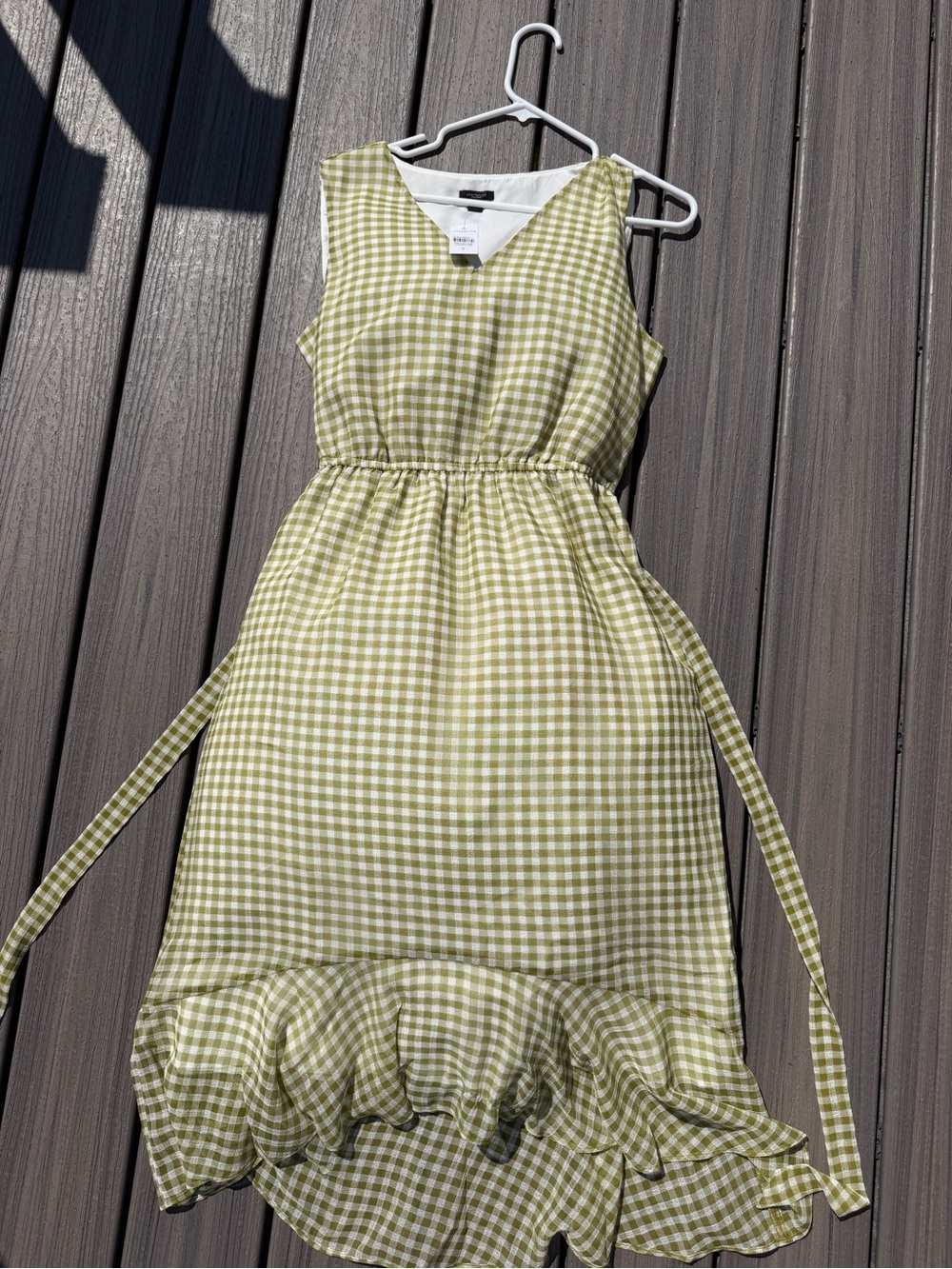 NWT Ann Taylor Olive Gingham Sleeveless Midi Dress with Ruffle Hem